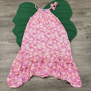 Blue Ginger Hawaii Girls 12 Pink Orange Sea Shell Print Halter Ruffle Hem Dress